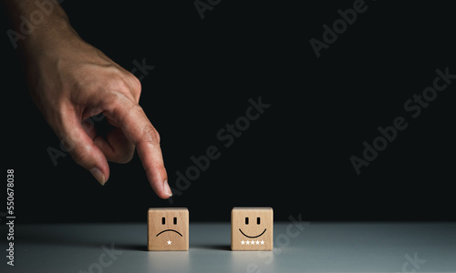 Fotografie Dissatisfied customer experience concept, unhappy business customer with sad face  , bad review, bad service dislike poor quality, low rating, bad social media