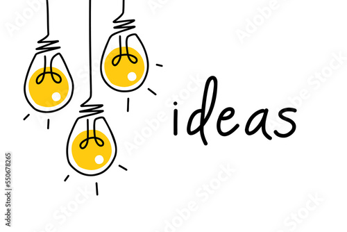 Background creative idea with hand drawn light bulbs and lines