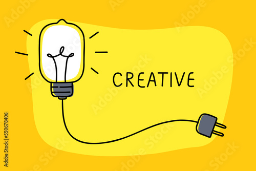 Background creative idea with hand drawn light bulb and lines