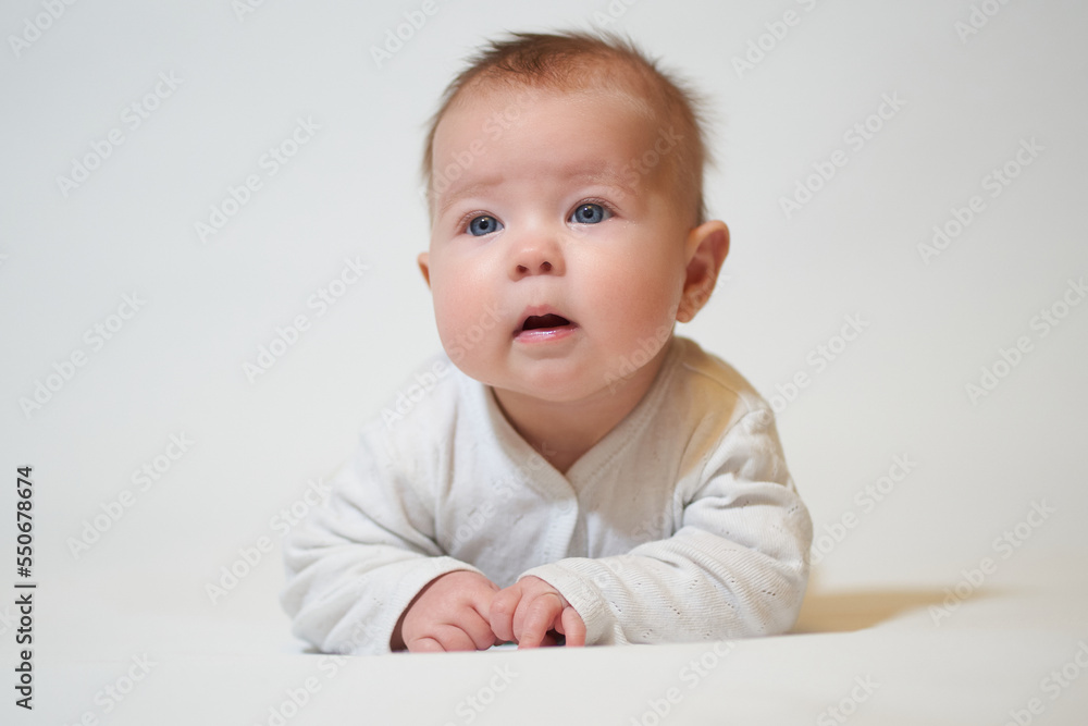 portrait of an infant on a white background portrait of an infant on a white background