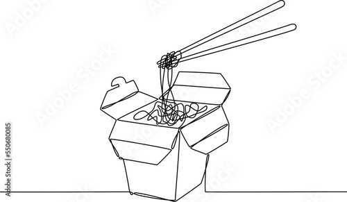 Opened Asian food box with noodles