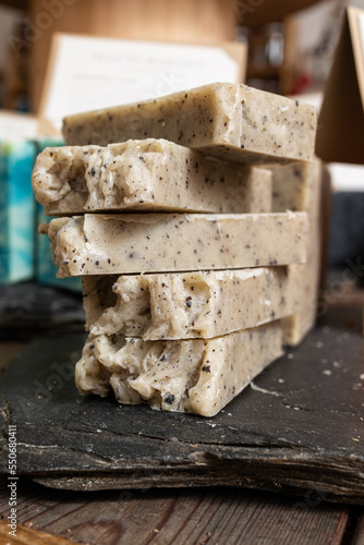 Bars of natural handmade soap photo