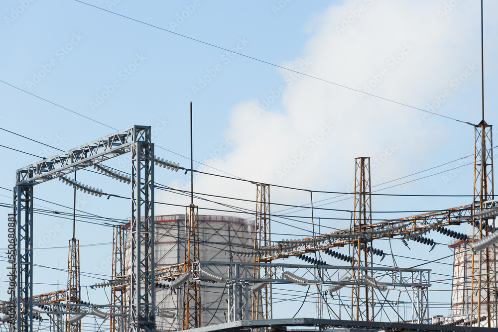 Electricity power plant industry station energy tower industrial electric factory technology environment cooling pollution steam Electricity power plant industry station energy tower industrial electric factory technology environment cooling pollution steam