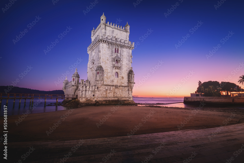 Belem Tower and Tagus River (Rio Tejo) at sunset - Lisbon, Portugal