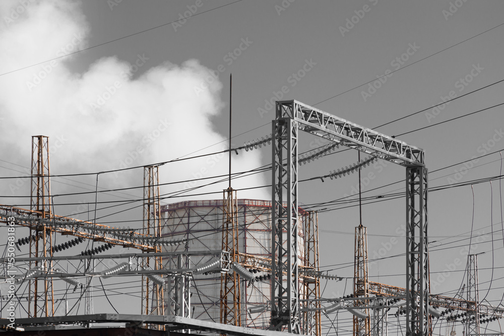 Electricity power plant industry station energy tower industrial electric factory technology environment cooling pollution steam Electricity power plant industry station energy tower industrial electric factory technology environment cooling pollution steam