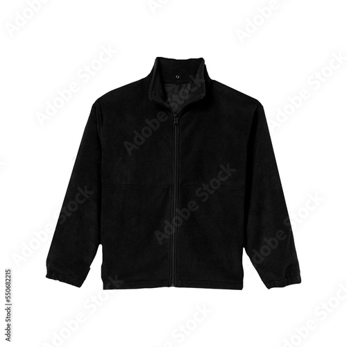 Black realistic Fleece Jacket Mock-Up on White Background