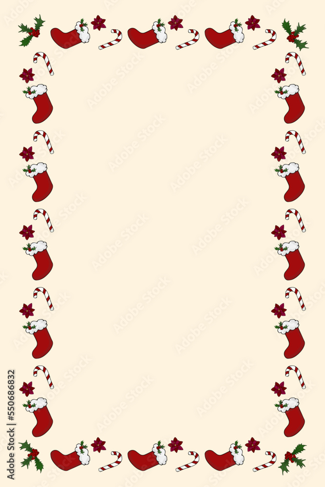 Trendy christmas template with candy flower boots elements. hand drawn style vector illustration