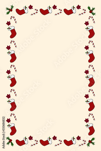 Trendy christmas template with candy flower boots elements. hand drawn style vector illustration