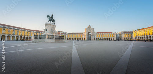 Panoramic view of Praca do Comercio Plaza with King Dom Jose I Statue and Rua Augusta Arch - Lisbon, Portugal photo