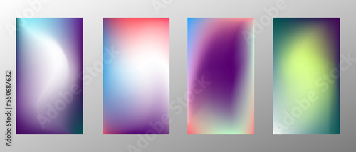Abstract bright gradient background. Set of 4 backgrounds. Creative modern vector illustration. Holographic spectrum for coating.