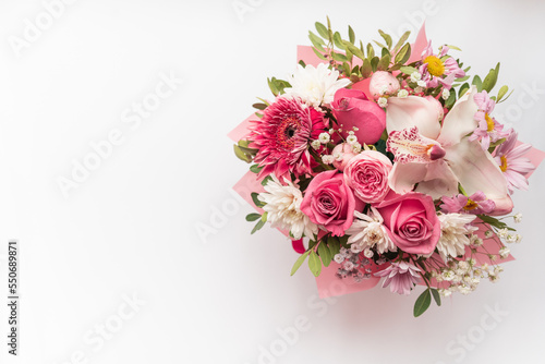 Beautiful spring bouquet with pink and white tender flowers	