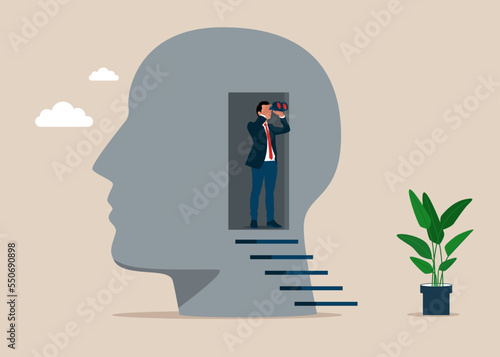 Mental health. Open mind for future career, communication, business growth and success progress. Modern flat vector illustration