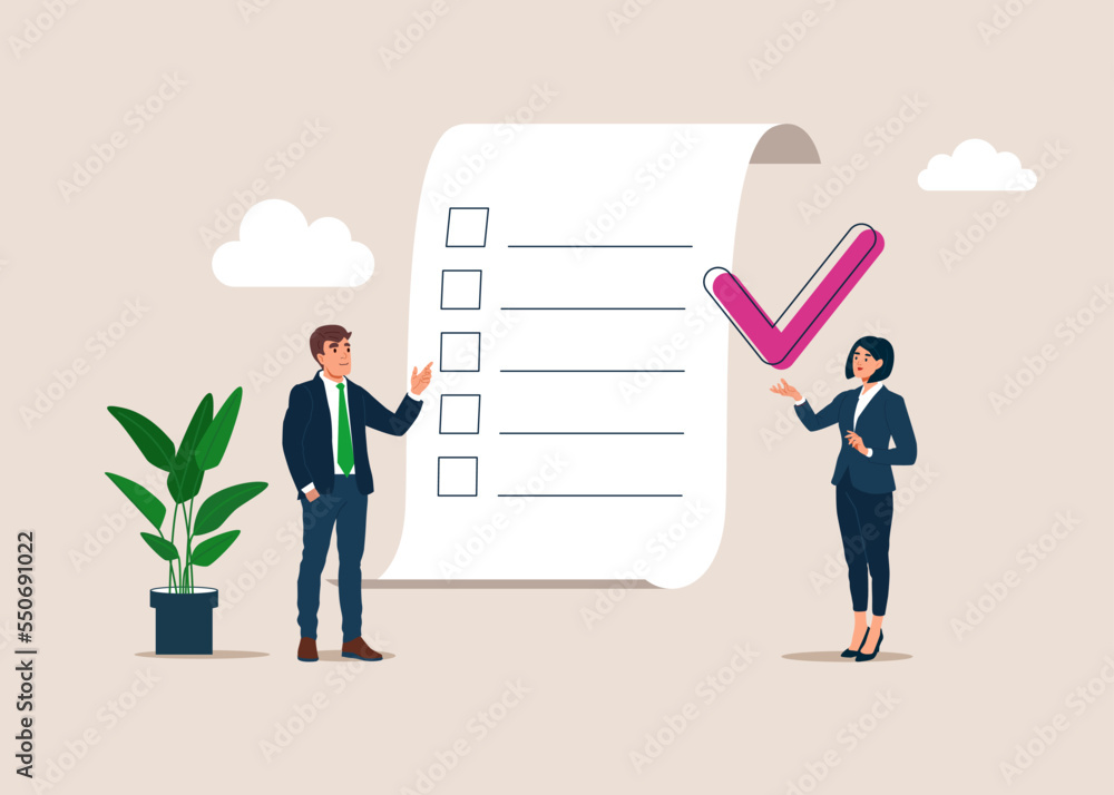 Personal Development Vector Checkboxes Businesswoman giving check on checkbox in achievement list notepad ...