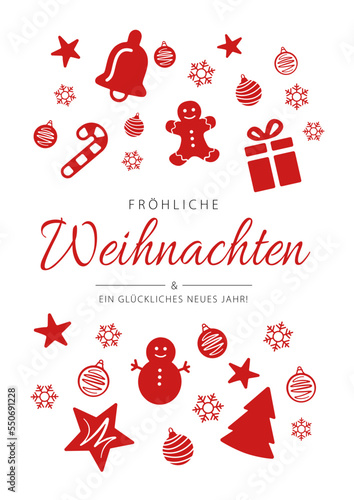 German text Fröhliche Weihnachten und ein glückliches Neues Jahr! Merry Christmas and Happy New Year. Vector illustration