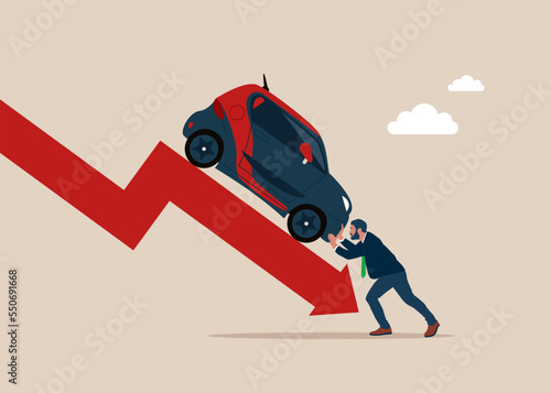 Automotive market is falling. Global crisis. Business automotive crisis. Flat modern vector illustration.