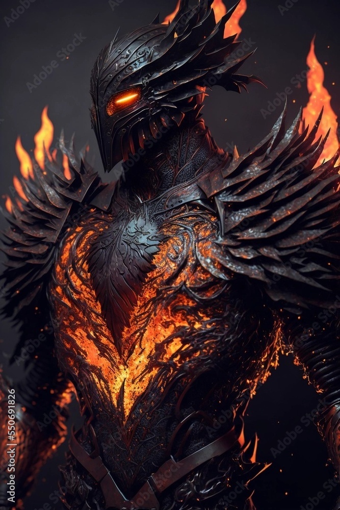 A portrait of a monster with an epic armor of cinder ember lava A portrait of a monster with an epic armor of cinder ember lava