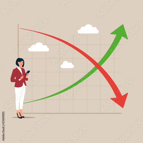Business with inverted yield curve. Business inflation.  Flat modern vector illustration