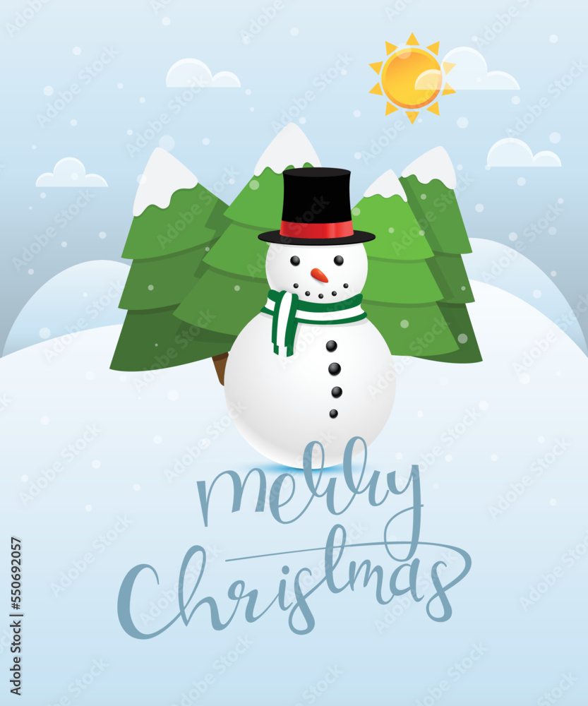 Merry Christmas greeting card with the cute snowman. Vector illustration. Merry Christmas greeting card with the cute snowman. Vector illustration.