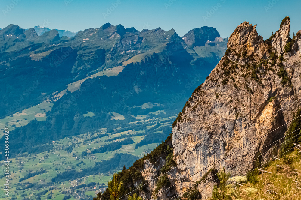 Beautiful alpine summer view at the famous Staubern mountains, Fruemsen, Sennwald, Saint Gallen, Appenzell, Switzerland