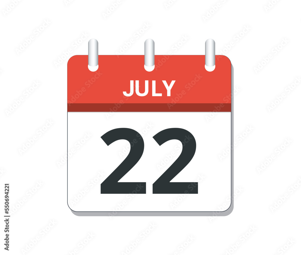 Fototapeta premium July 22nd calendar icon vector.