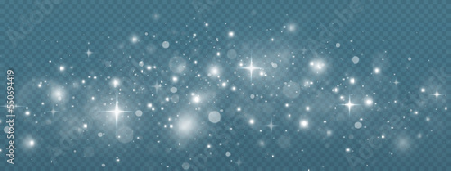 Sparkling space golden magical dust particles. Christmas light concept. Golden confetti and shiny stars.