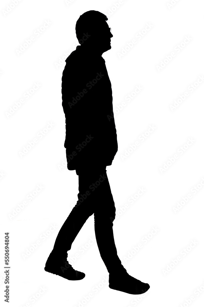 silhouette of a man walking on white background