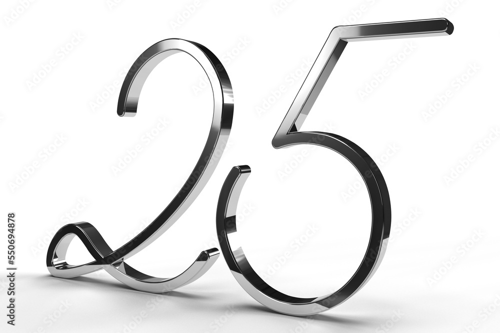 Isolated Logo of Alphabet 25, Silver Jubilee Anniversary. Gold Metallic