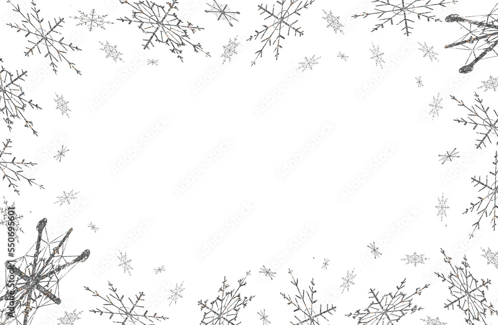 beautiful illustration of silvery snowflakes on a transparent background
