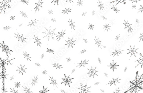 beautiful illustration of silvery snowflakes on a transparent background