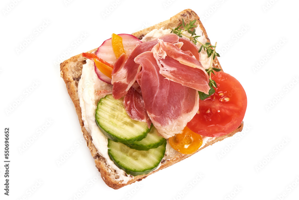 Jamon sandwich, isolated on white background.