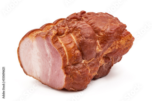 Smoked Pork Loin, isolated on white background.