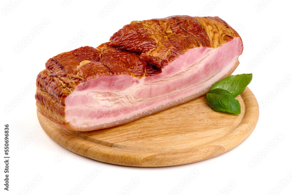 Smoked pork brisket, isolated on white background. Smoked pork brisket, isolated on white background.