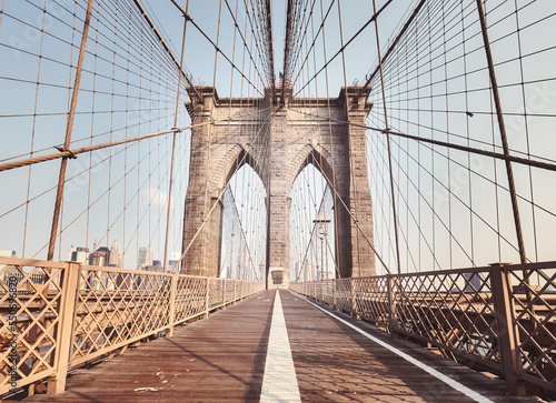 Picture of the Brooklyn Bridge, color toning applied, New York City, USA.