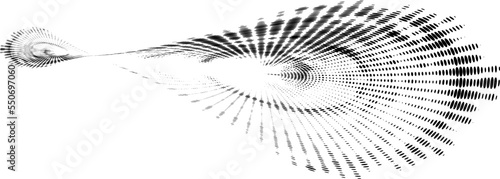 Halftone dotted twisted spirals flowing into each other. Vector.