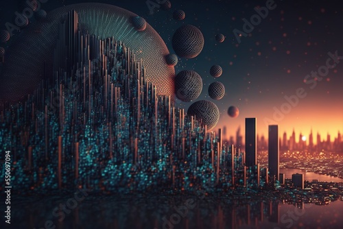 Illustration about futuristic city. Made by AI.