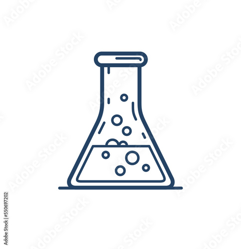 Chemical flask vector simple linear icon, science chemistry line art symbol, laboratory research.