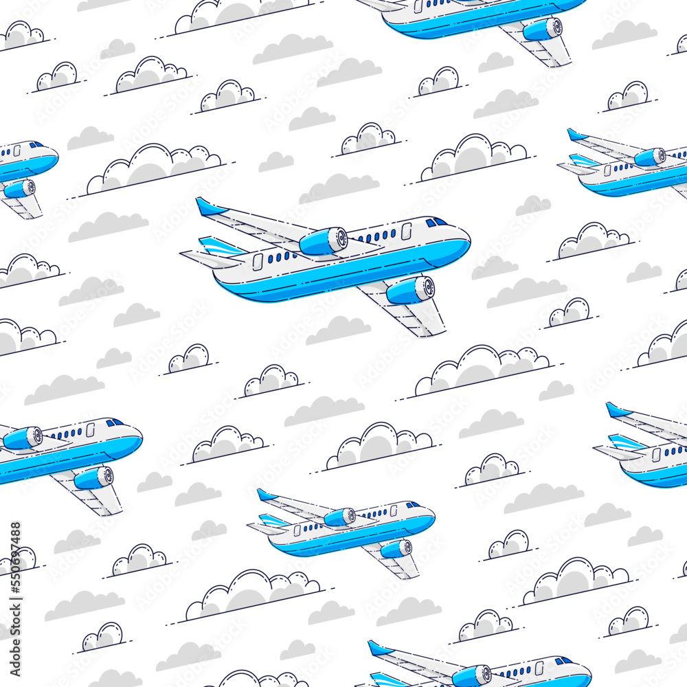 Planes seamless background, airlines air travel concept, vector wallpaper or web site background. Planes seamless background, airlines air travel concept, vector wallpaper or web site background.