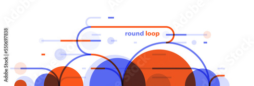 Geometric background with circles and lines vector art, abstract composition technical plan, flat minimal techno system.