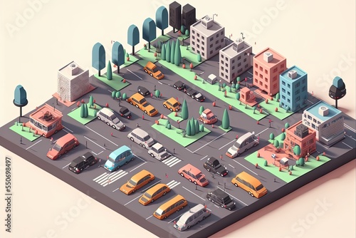 Illustration about isometric cartoon city map. Made by AI.