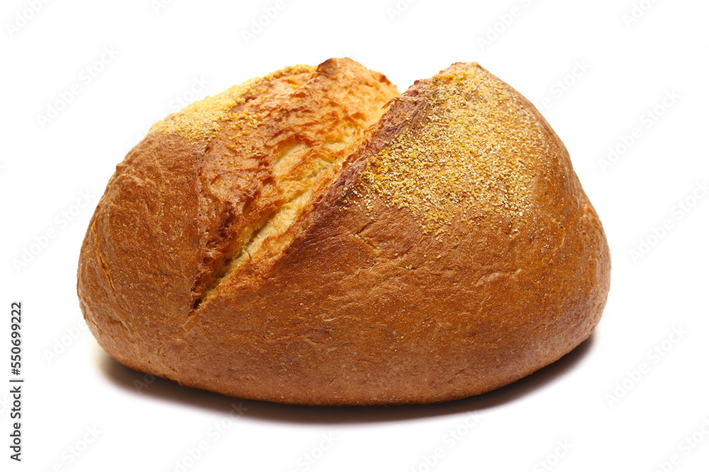 Fresh baked corn bread with ground grain isolated on white Fresh baked corn bread with ground grain isolated on white