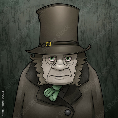Old Vitorian Man in Top Hat Cartoon Illustration photo