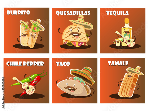 a set consisting of classic Latin American food in a stylized style