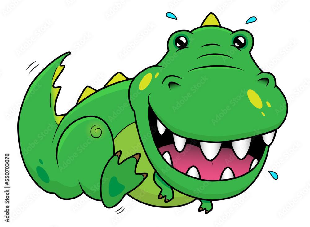 Naklejka premium Cute dinosaur children cartoon. Funny happy tyrannosaurus kids illustration