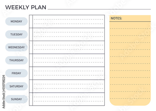 Weekly plan card template for notes in a minimalist style.