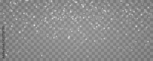 Realistic vector falling snow fall overlay. Shining snowflakes on transparent. Stock royalty free vector illustration