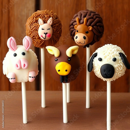 Ai genreated farm animal cake pops. Created using ai generative.  photo