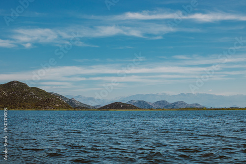 Amazing view of Skadar Lake and beautiful mountains on a sunny morning.