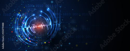 Quantum processing. Deep learning artificial intelligence. Future new technology  for business or science presentation