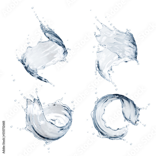 Set of pure water splashes. 3d illustration