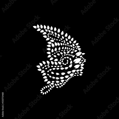 face vector logo design with leaves in black and white color